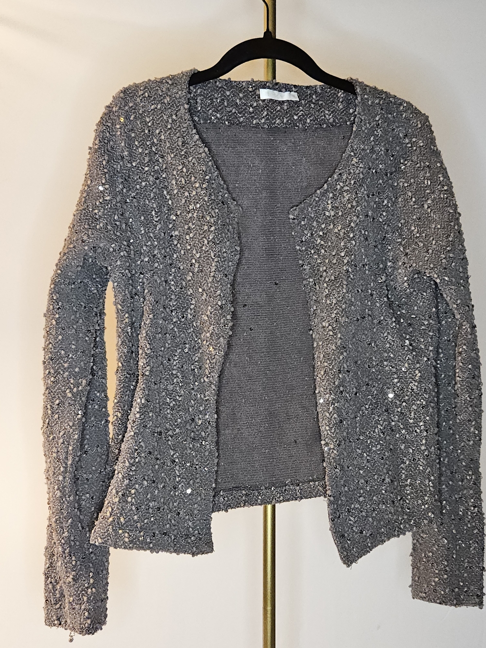 Promod Gray Sequined Open-Front Cardigan